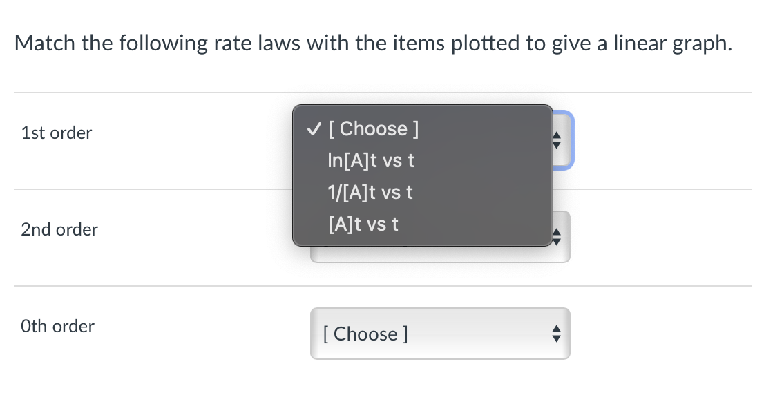 Solved Match the following rate laws with the items plotted | Chegg.com