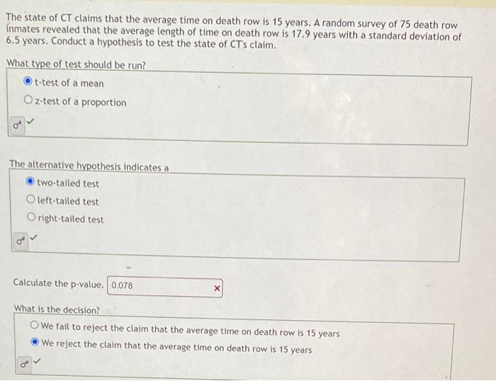 Solved The state of CT claims that the average time on death