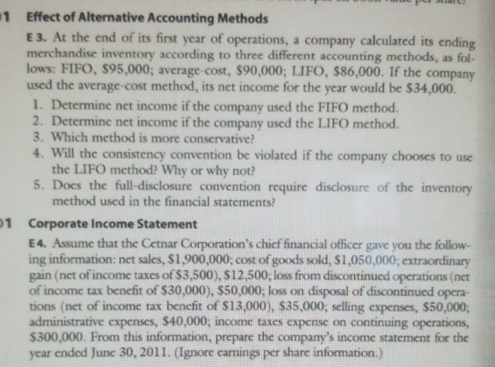Solved 1 Effect of Alternative Accounting Methods E 3. At | Chegg.com