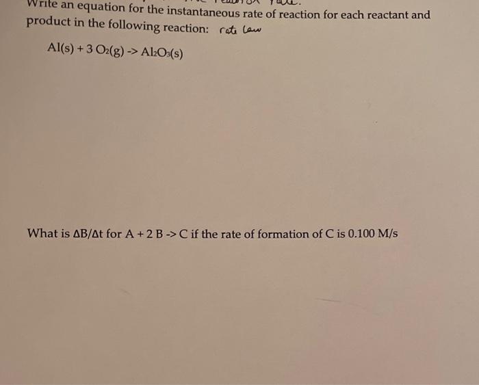 Solved Write An Equation For The Instantaneous Rate Of Chegg Com   Image