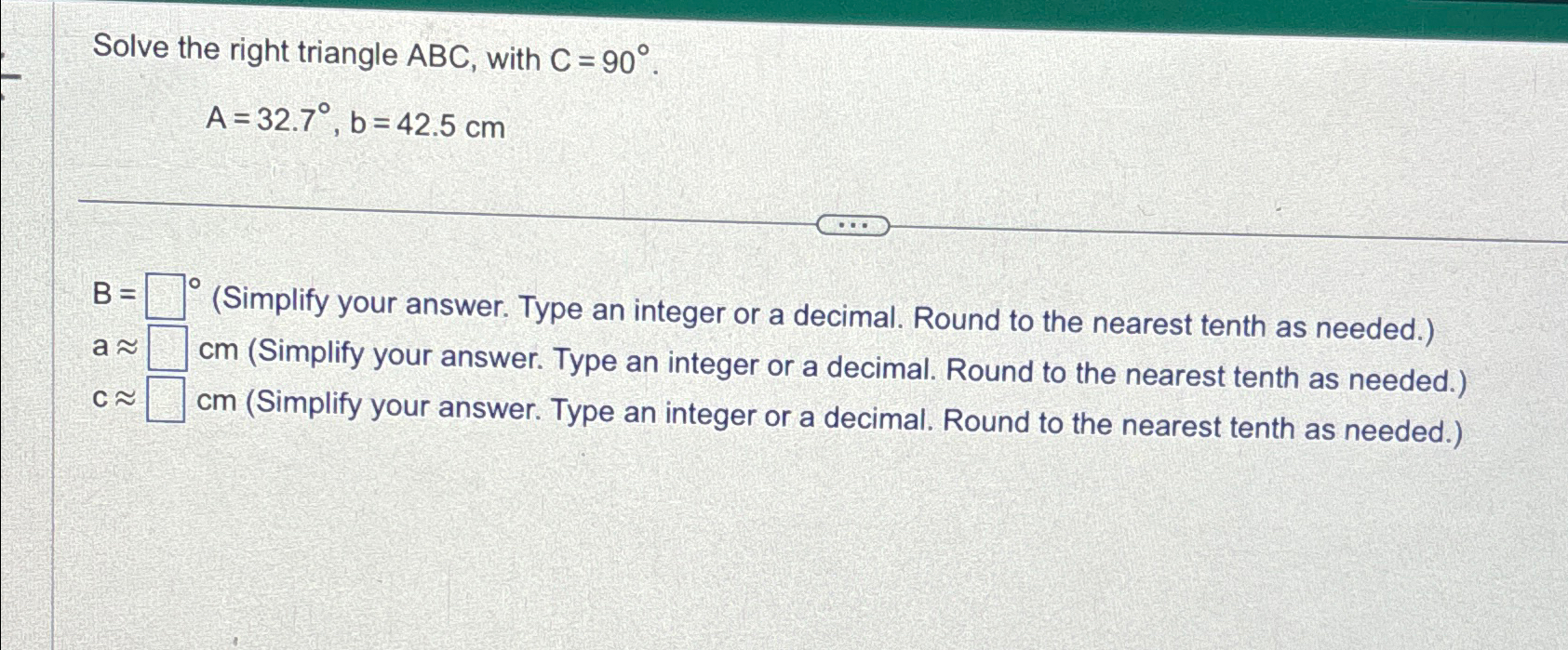 Solved Solve the right triangle ABC, with | Chegg.com
