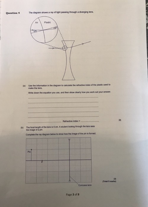 Solved Question 4 The diagram shows a ray of light passing | Chegg.com