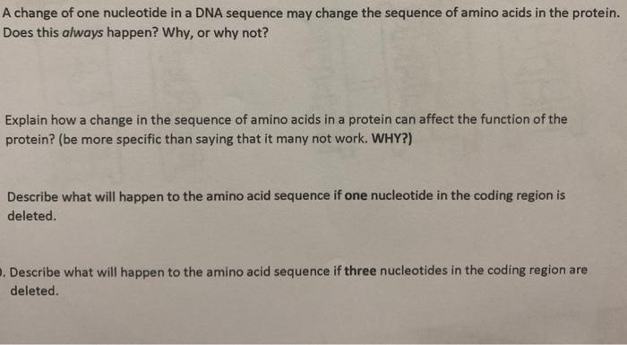 Solved A change of one nucleotide in a DNA sequence may | Chegg.com