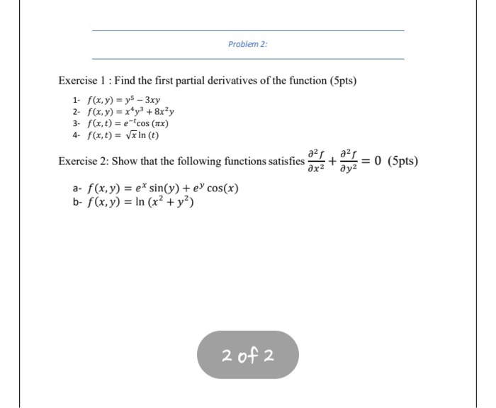 Solved Problem 2: Exercise 1: Find the first partial | Chegg.com