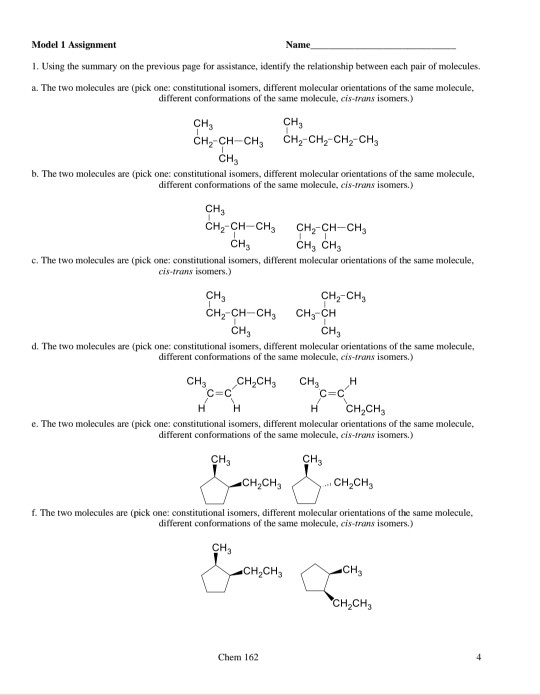 Solved Model Building Exercise I Isomers and Conformations | Chegg.com