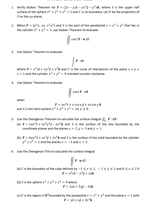 Solved 1. Verify Stokes' Theorem for F = (2x - y)i – yzj - | Chegg.com