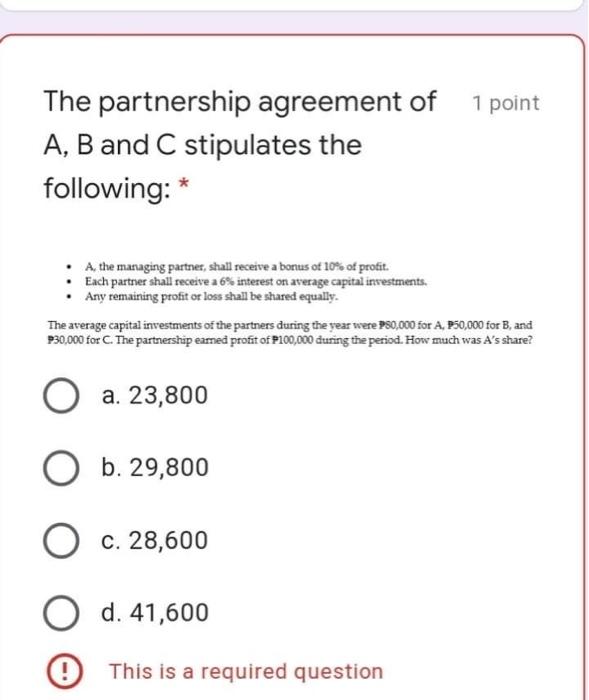 Solved 1 Point The Partnership Agreement Of A, B And C | Chegg.com