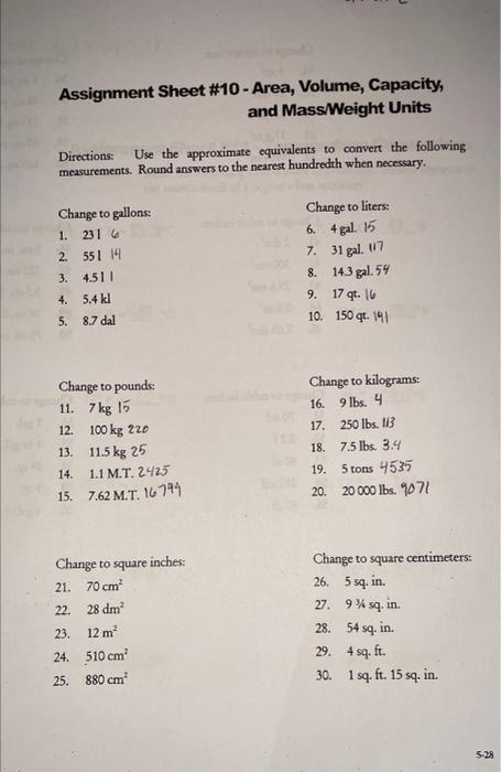 Solved Assignment Sheet 10 Area Volume Capacity and Chegg