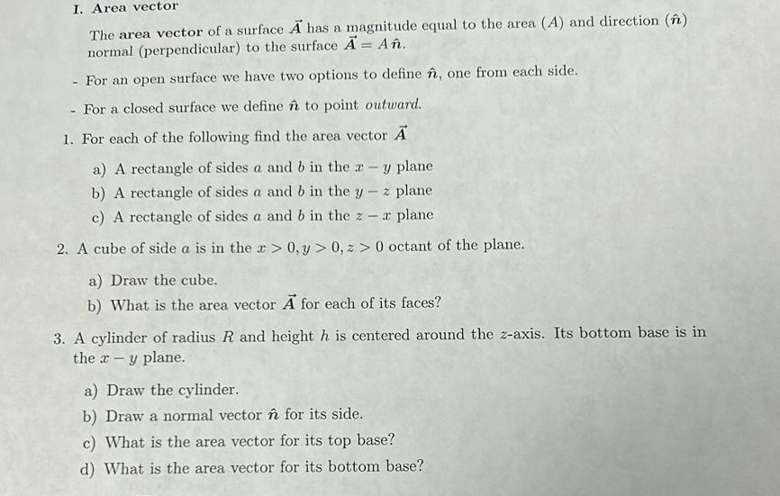 Solved answer 2) ﻿a-b. ﻿Area vectorThe area vector of a | Chegg.com