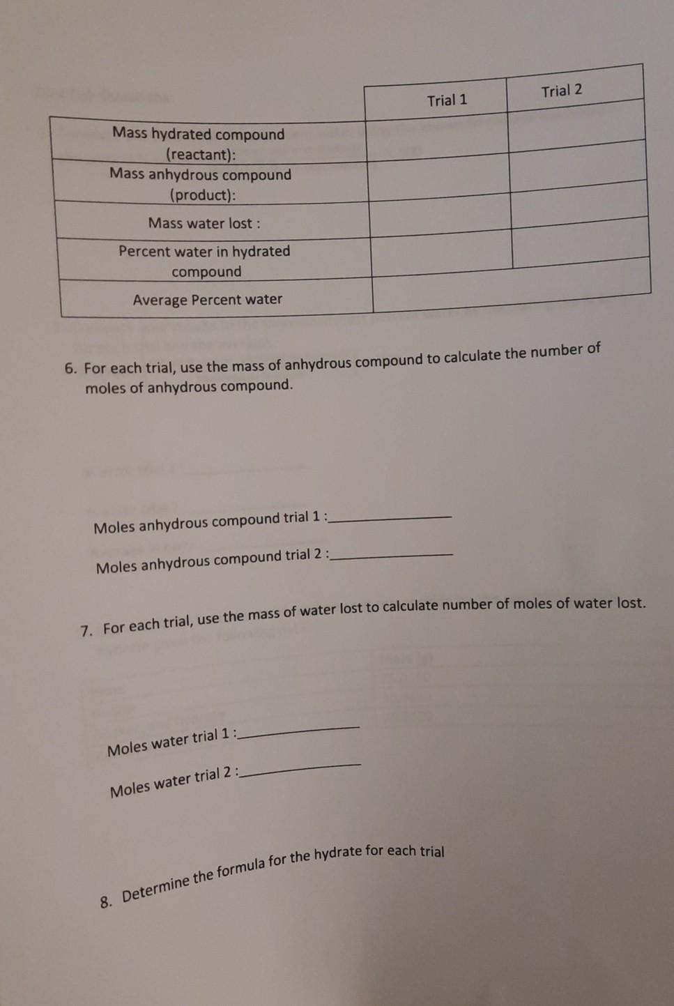 Solved Data Table: Trial 1 Trial 2 Mass (e) Mass (g) Beaker | Chegg.com