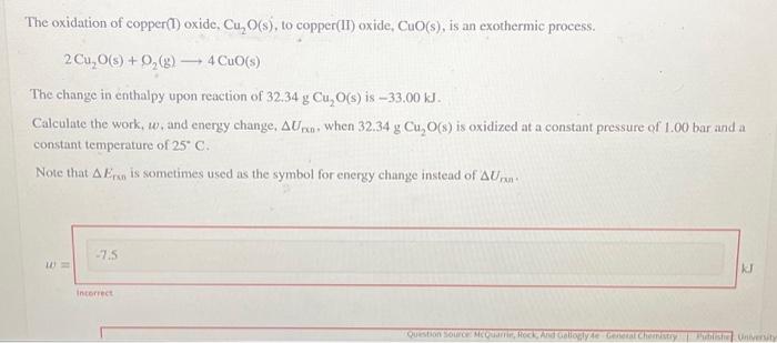 Solved The Oxidation Of Copper(1) Oxide, Cu₂O(s), To | Chegg.com