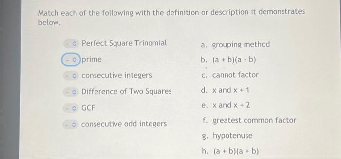 Match Each Of The Following With The Definition Or | Chegg.com