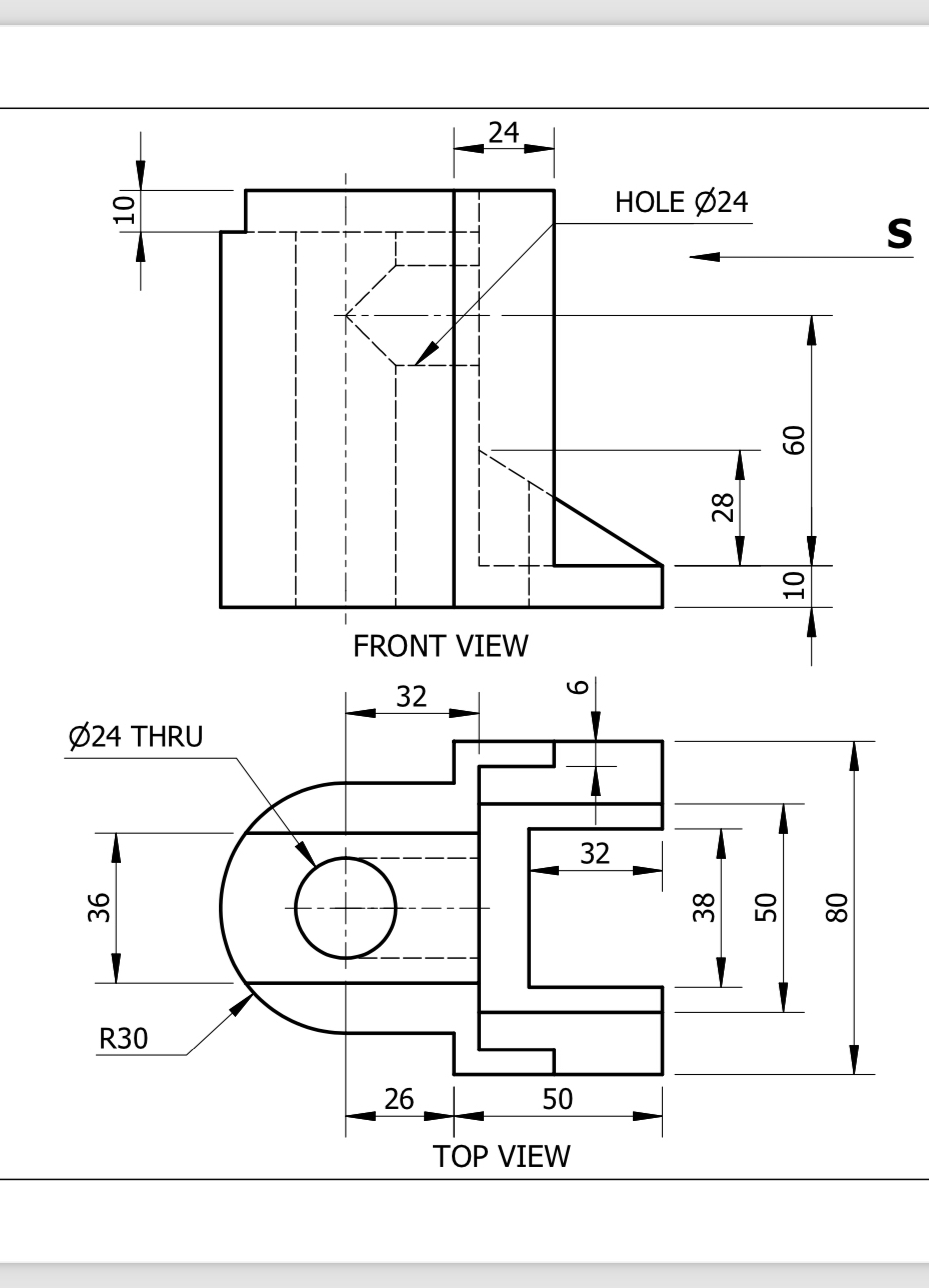 Solved Draw the figure on the AutoCAD MechanicalFront view | Chegg.com