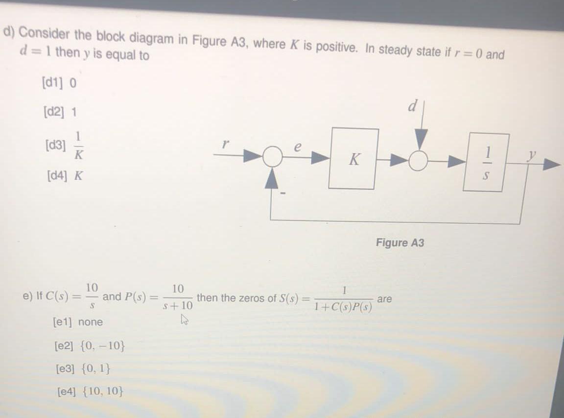 Solved D) Consider The Block Diagram In Figure A3, Where K | Chegg.com