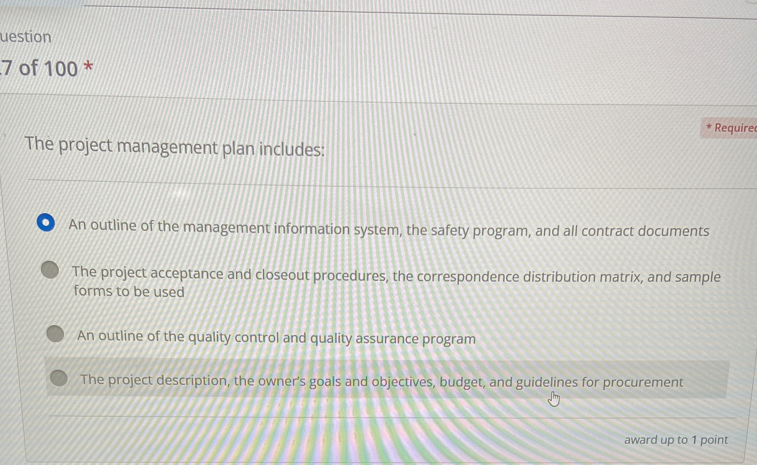 Solved uestion7 ﻿of 100 *The project management plan | Chegg.com
