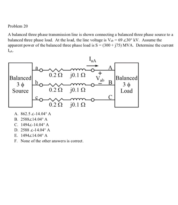 Solved Problem 20 A balanced three phase transmission line | Chegg.com