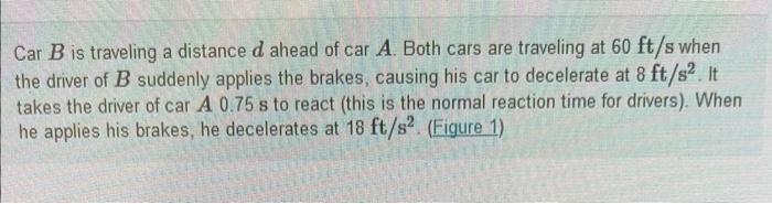 Solved Car B Is Traveling A Distance D Ahead Of Car A. Both | Chegg.com