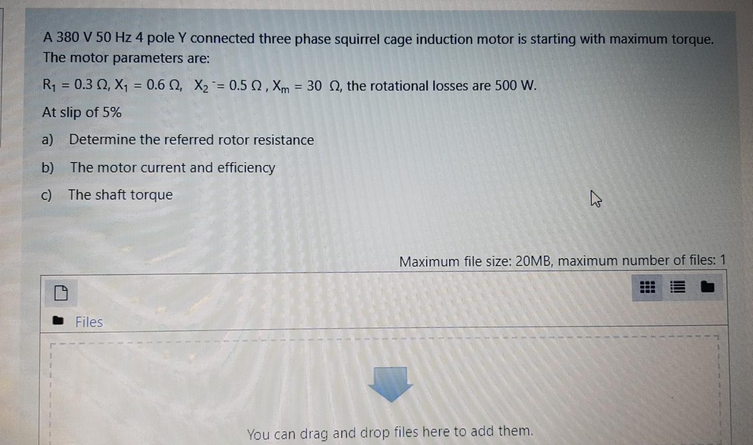 Solved A 380 V 50 Hz 4 pole Y connected three phase squirrel | Chegg.com