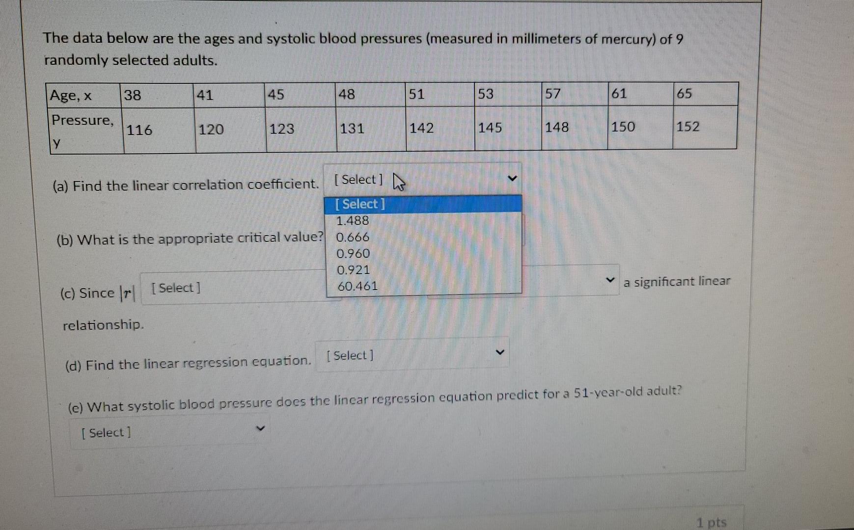 Solved The data below are the ages and systolic blood | Chegg.com