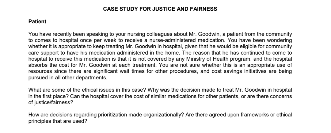 case study for justice and fairness patient