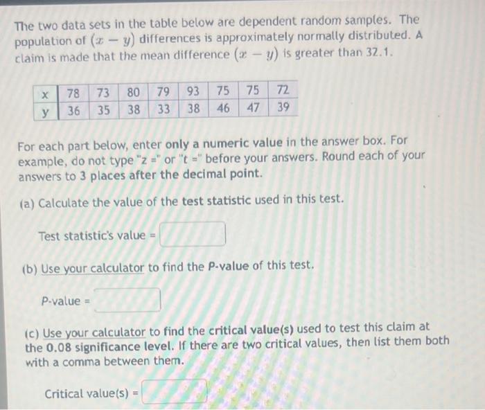 solved-the-two-data-sets-in-the-table-below-are-dependent-chegg