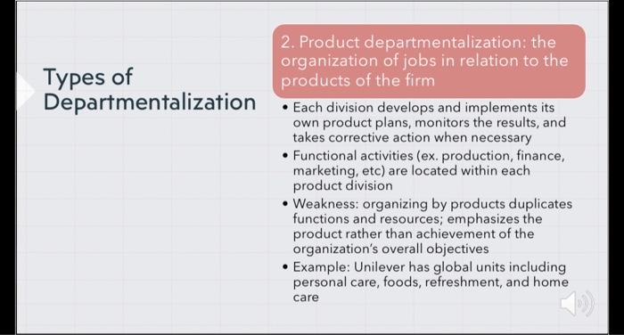 Solved INSTRUCTIONS For each type of departmentalization, | Chegg.com