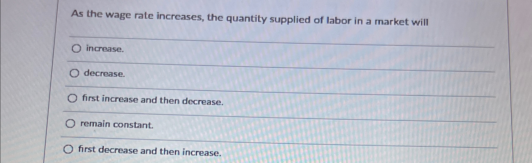 Solved As the wage rate increases, the quantity supplied of | Chegg.com
