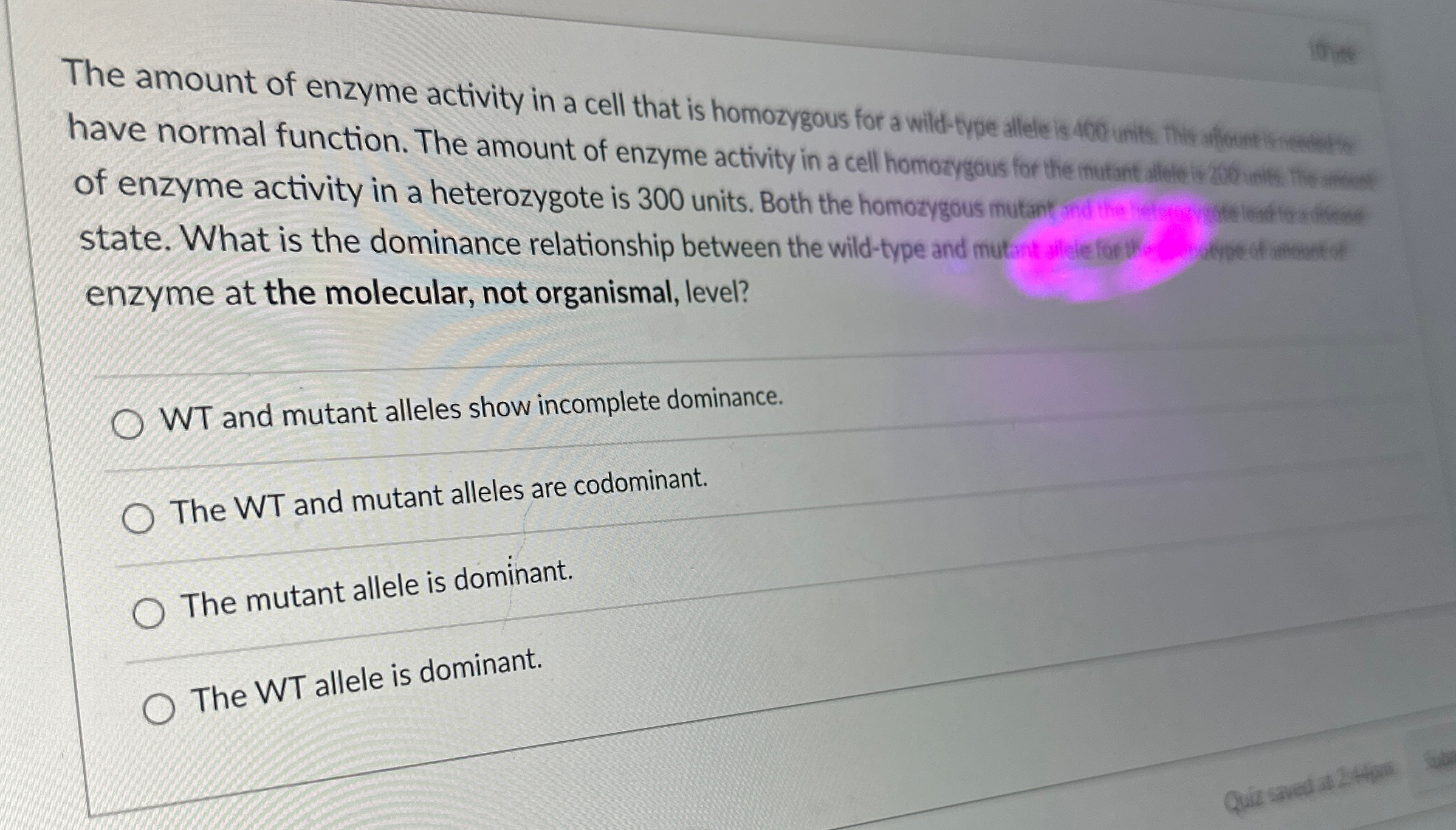 Solved have normal function. The amount of enzyme activity | Chegg.com