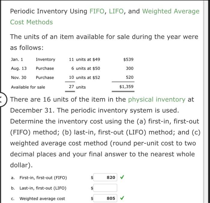 Solved Periodic Inventory Using FIFO, LIFO, And Weighted | Chegg.com