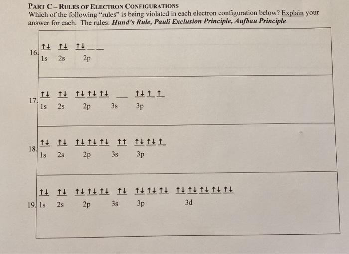 Solved PART C-RULES OF ELECTRON CONFIGURATIONS Which of the | Chegg.com