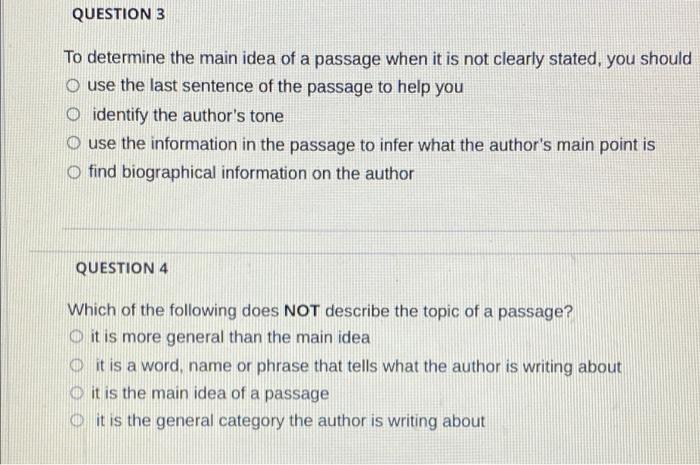 which question can help you identify the main idea of a passage