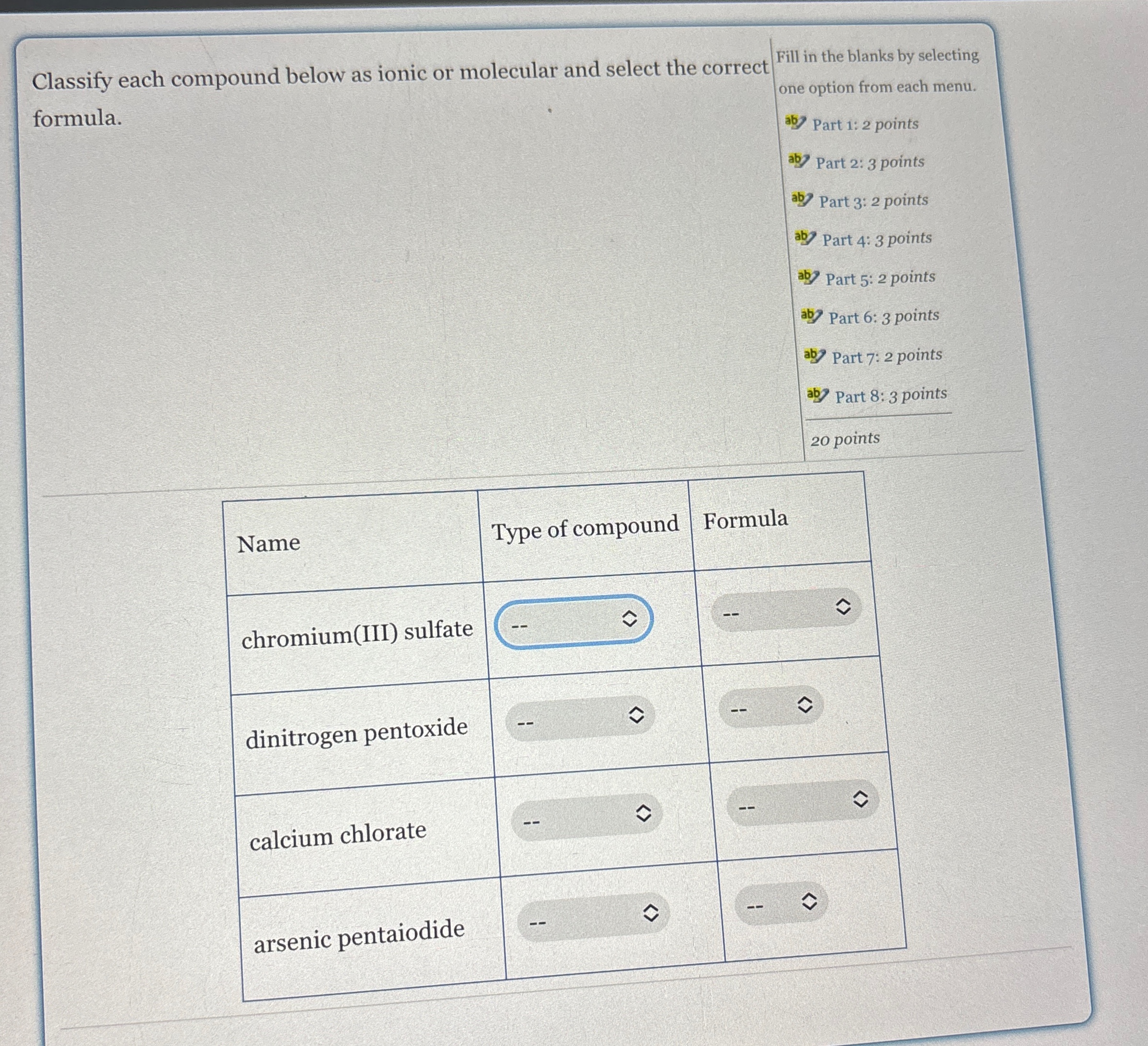 Solved Classify each compound below as ionic or molecular | Chegg.com