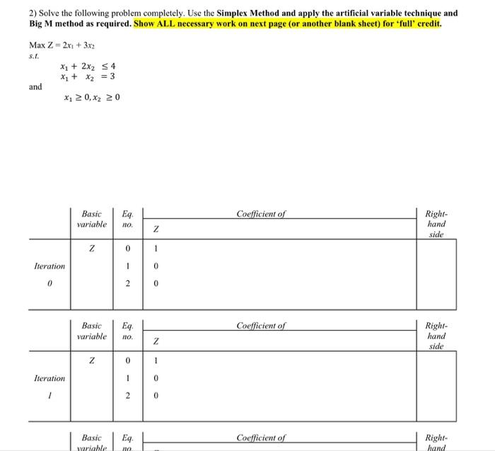 Solved 2) Solve the following problem completely. Use the | Chegg.com