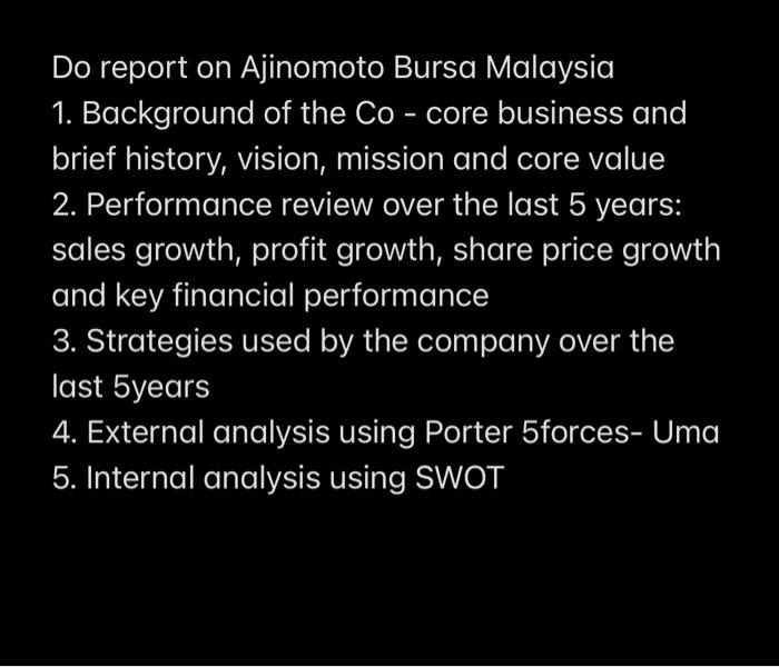 Solved Do Report On Ajinomoto Bursa Malaysia 1 Background Chegg Com