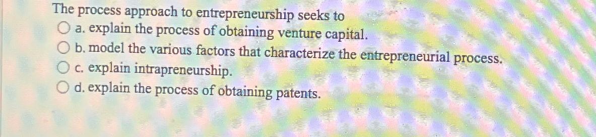 Solved The Process Approach To Entrepreneurship Seeks Toa. | Chegg.com