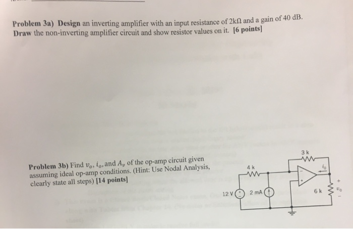 Solved Problem 3a) Design an inverting amplifier with an | Chegg.com