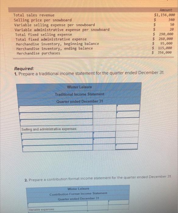 Solved Required: 1. Prepare A Traditional Income Statement | Chegg.com