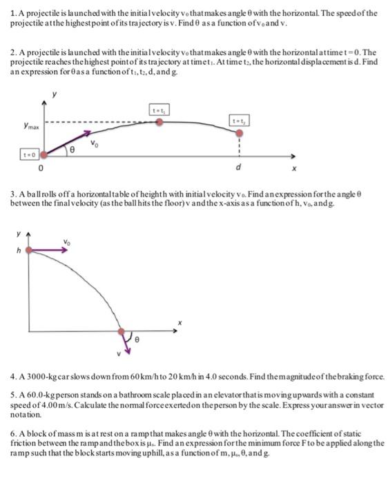 Solved 1. A projectile is launched with the initial velocity | Chegg.com