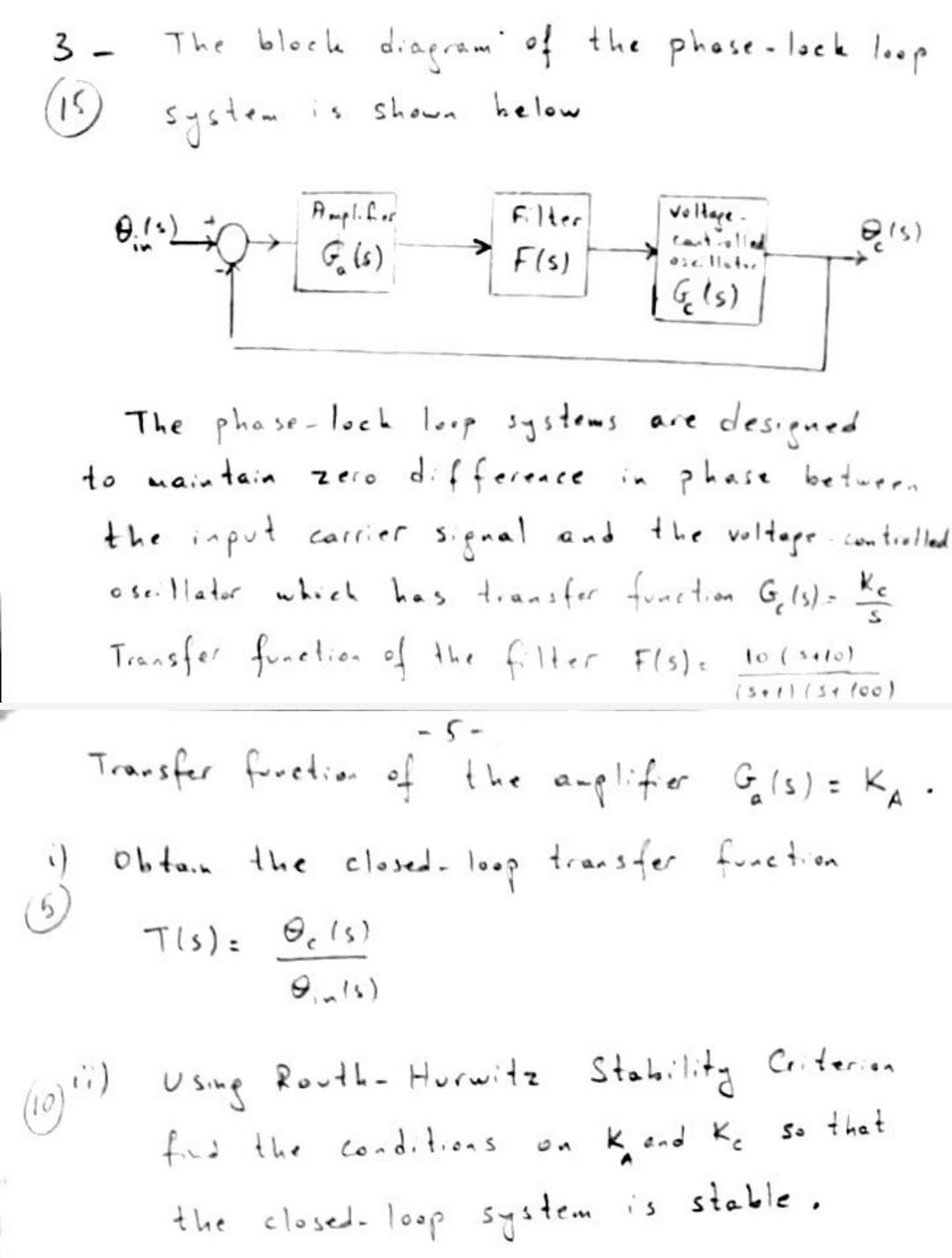Solved 3 The block diagram of the phaselock lopp (15)