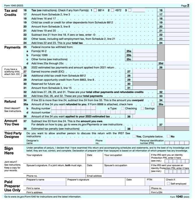 Can you fill out the 1040 form based on the | Chegg.com