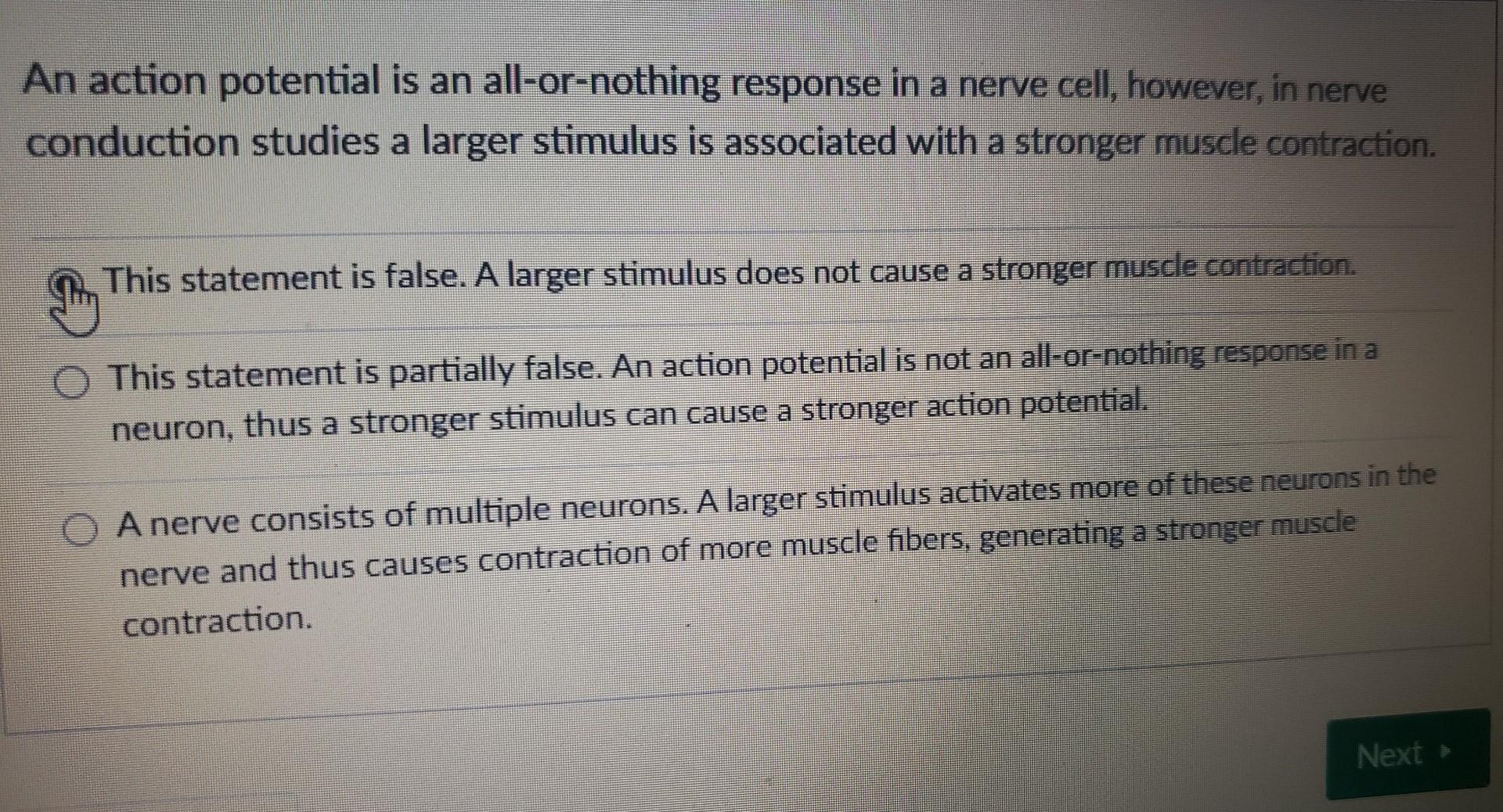 explain how an action potential is an all or nothing response