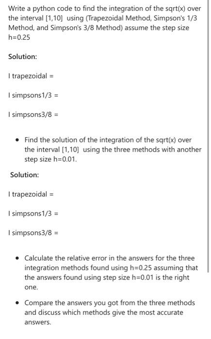 Solved Write a python code to find the integration of the | Chegg.com