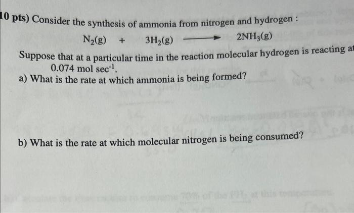 Solved 0 pts) Consider the synthesis of ammonia from | Chegg.com