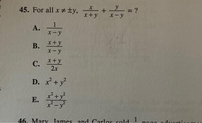 Solved 45 For All X ±yxyxx−yy A X−y1 B X−yxy C 9848