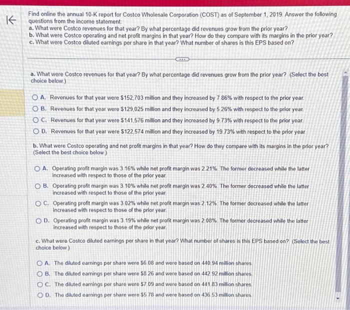 Solved Find Online The Annual 10-K Report For Costco | Chegg.com