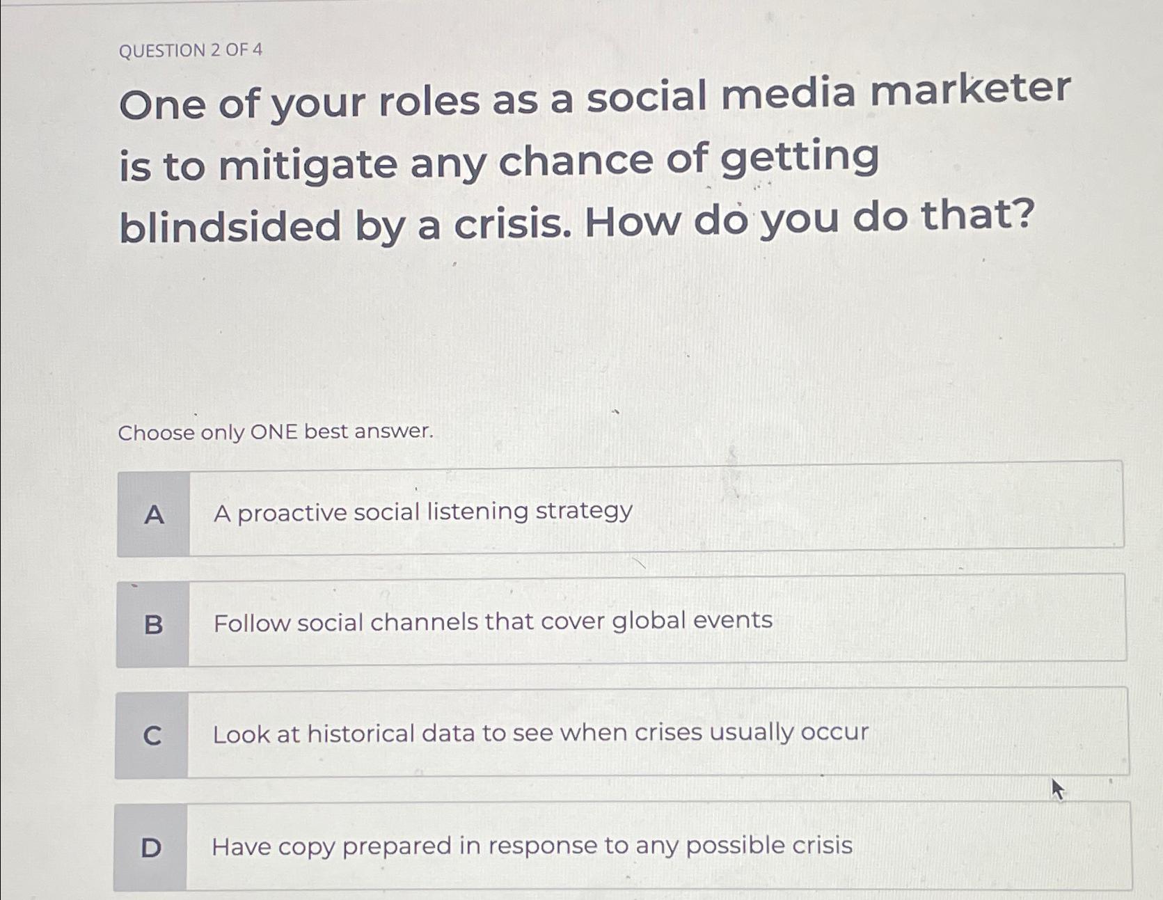 Solved QUESTION 2 ﻿OF 4One of your roles as a social media | Chegg.com
