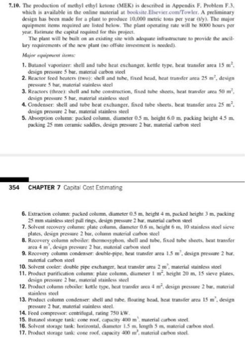 7 10 The Production Of Methyl Ethyl Ketone MEK Is Chegg Com   Image