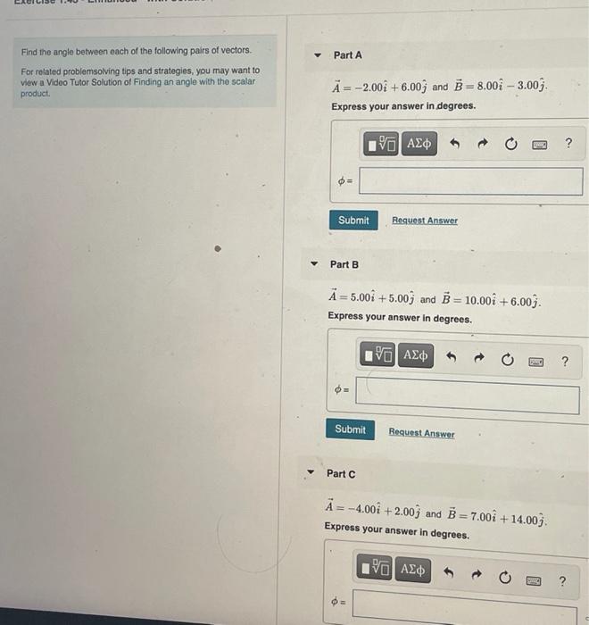 Solved Find The Angle Between Each Of The Following Pairs Of | Chegg.com