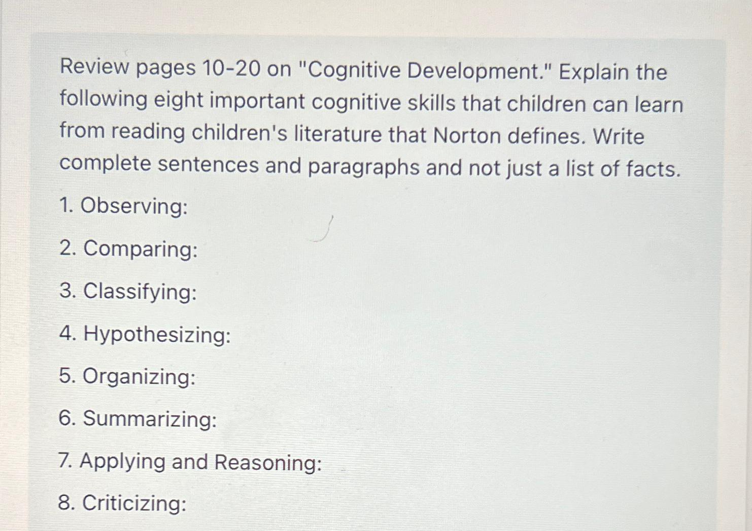 Facts about cognitive clearance development