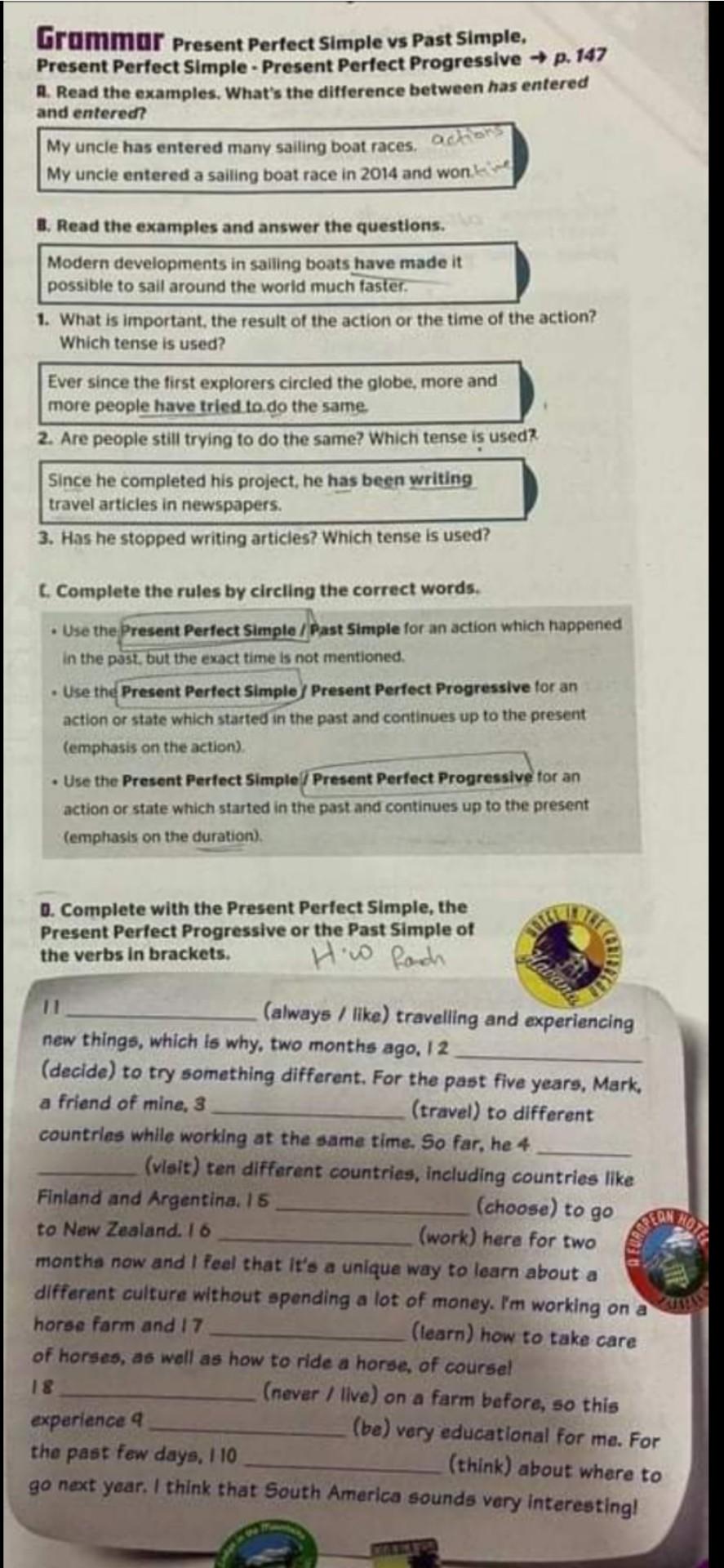 Grammar Present Perfect Simple vs Past Simple, | Chegg.com
